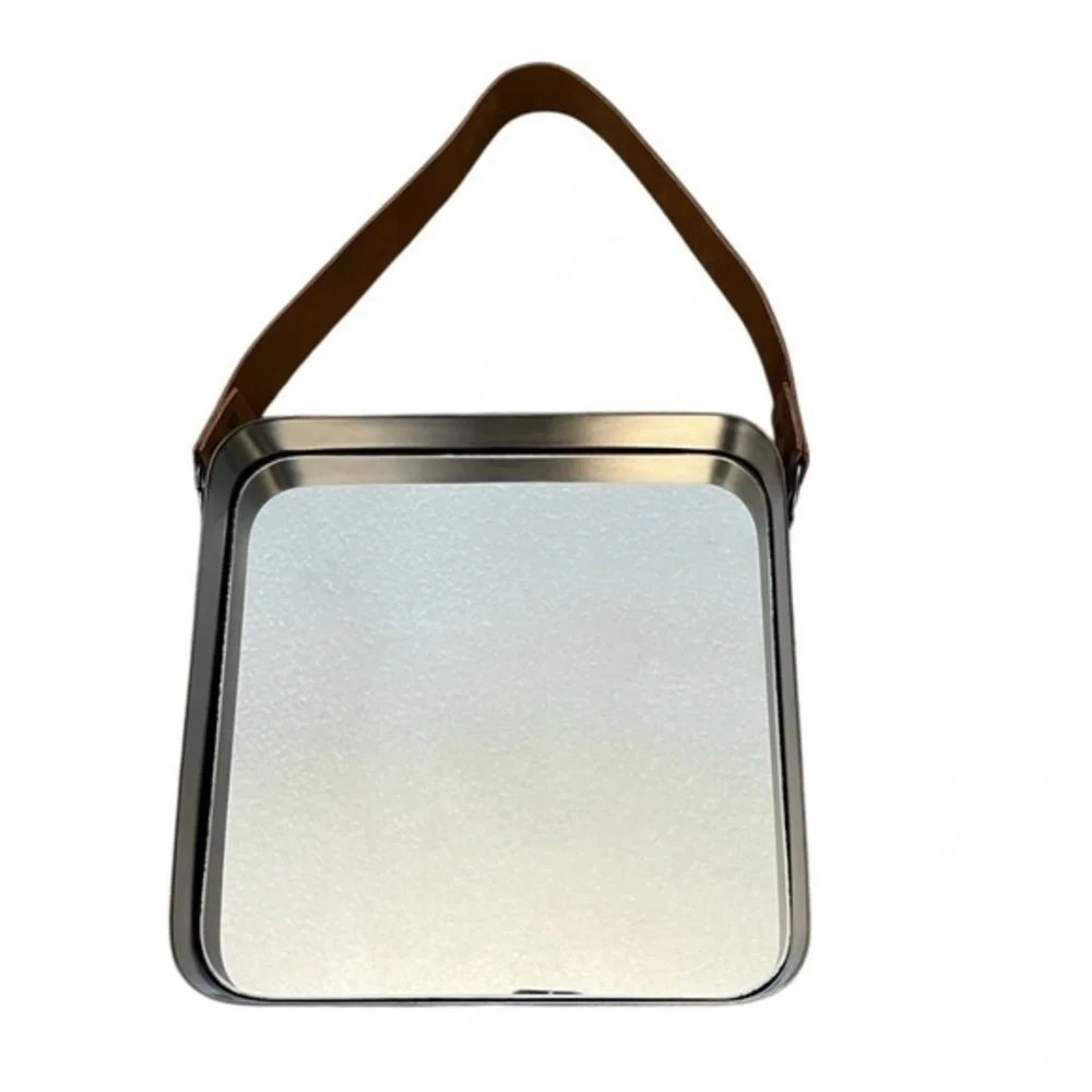WORLD MARKET metal framed square mirror with leather strap
